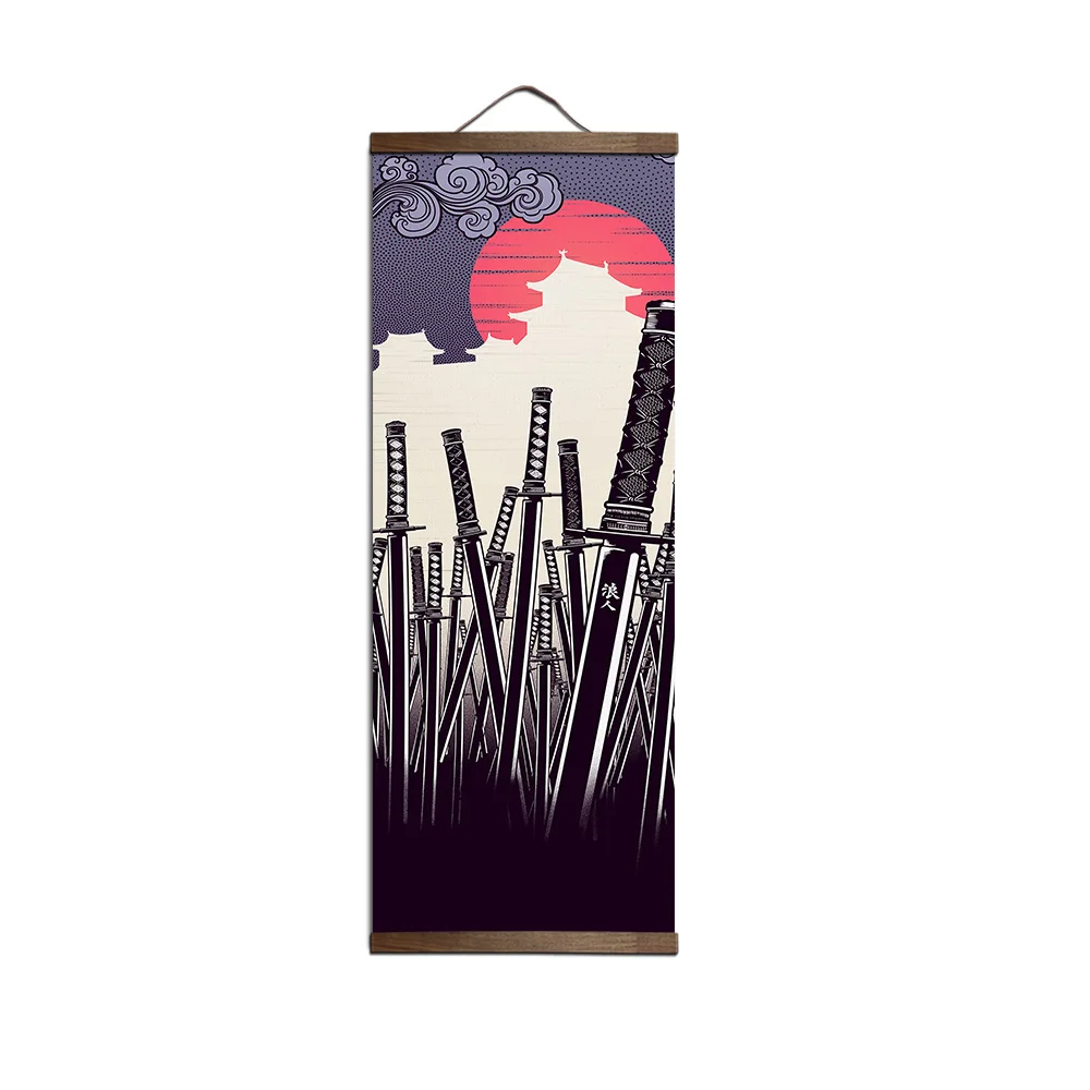 Японский Ukiyoe для Холст Плакаты и принты украшения живопись стены Искусство домашний декор с твердой древесины подвесной свиток - Цвет: Белый