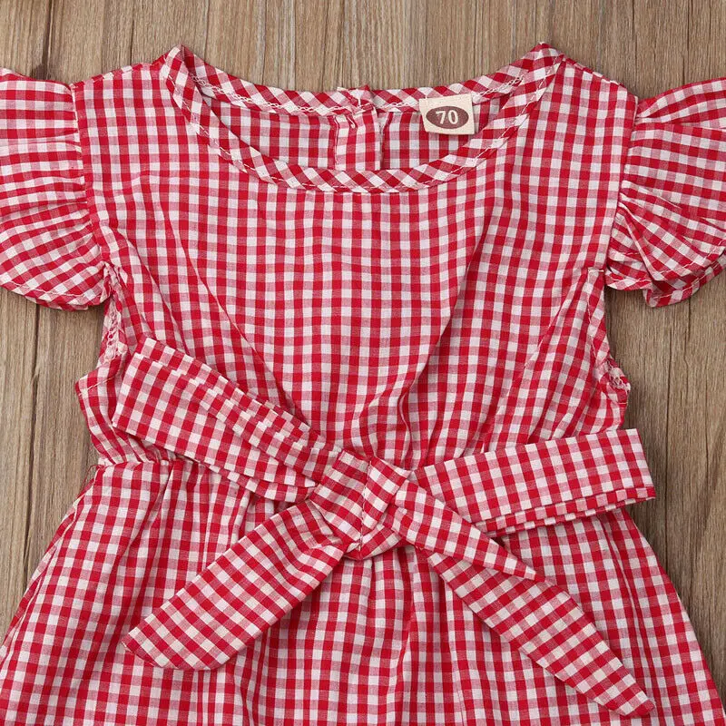 Летний простой клетчатый комбинезон для новорожденных девочек Милый