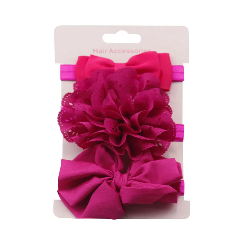 Hot Pink Новинка года; 3 шт.; детская эластичная повязка на голову с цветочным рисунком для девочек; детский набор для волос с бантом; Детские аксессуары для волос;# N25 - Цвет: Hot Pink