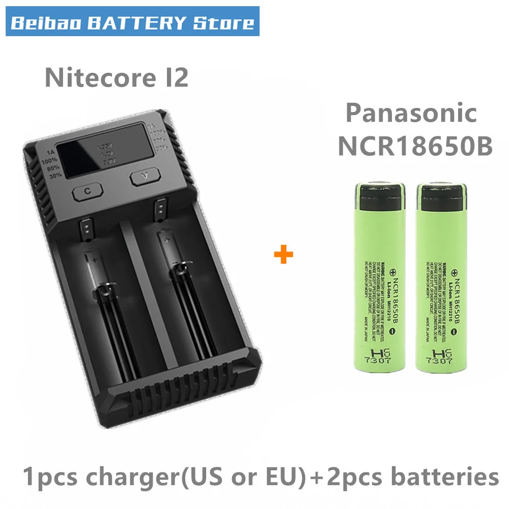2 шт. оригинал для Panasonic NCR18650B 3400 мАч NCR 18650 перезаряжаемая батарея с Nitecore Новинка I2