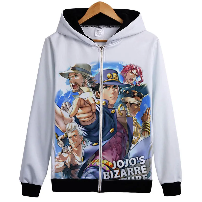 Аниме jojo's невероятное приключение Толстовка JOJO логотип свитшот с рисунком, круглый воротник, длинные рукава Мужские осень-зима Повседневное тонкий флис на молнии со шнуровкой Толстовка пальто