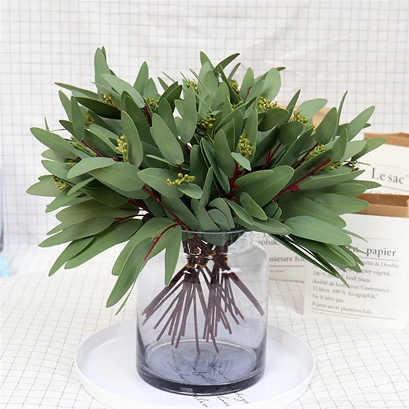 4 шт. искусственный эвкалипт лист ПВХ Цветочный ствол искусственная зелень