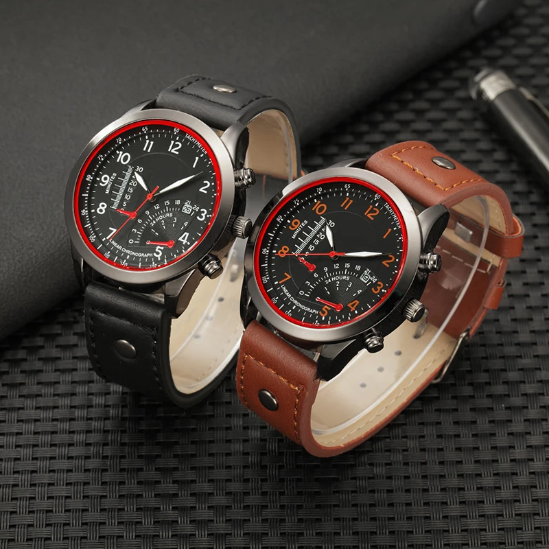 100 шт./лот XR Новое поступление модные мужские часы с кожаным ремешком без логотипа
