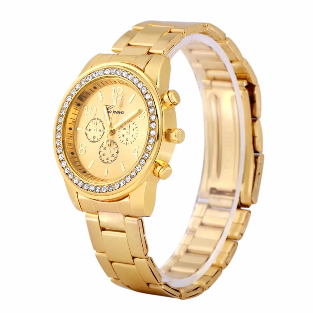 Модные женские часы из сплава с круглыми стразами Женские Аналоговые