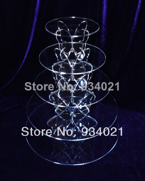 

Hot selling free shopping/5 Tier Circle Butterfly Cupcake Wedding Cake Stand, Acryl Butterfly Crystal Cake Rack