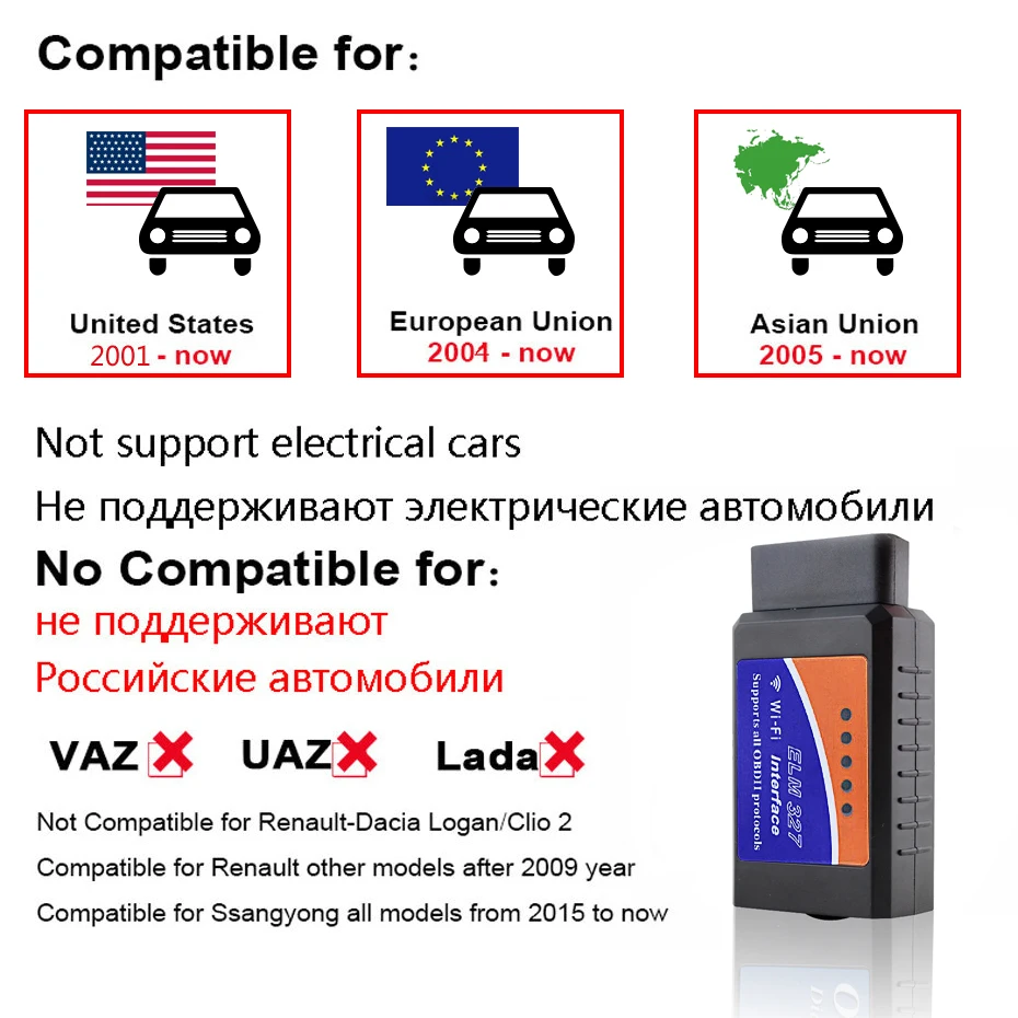 Автомобильный диагностический сканер Maozua ELM327 Wi Fi OBD2 V1.5 для IOS/Android/iPhone Windows Лучший V