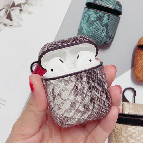 Роскошный кожаный чехол из змеиной кожи для Apple AirPods, защитный чехол, Bluetooth, беспроводной чехол для наушников, чехол для зарядки, сумки - Цвет: D