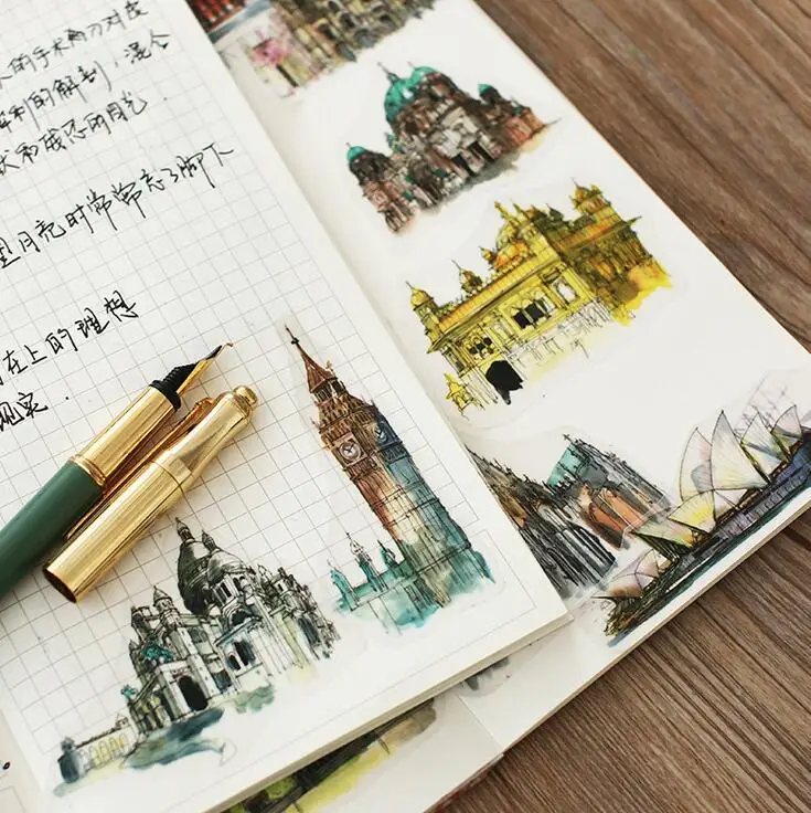 Дорожные акварельные декоративные наклейки ручной росписи по всему миру клейкие