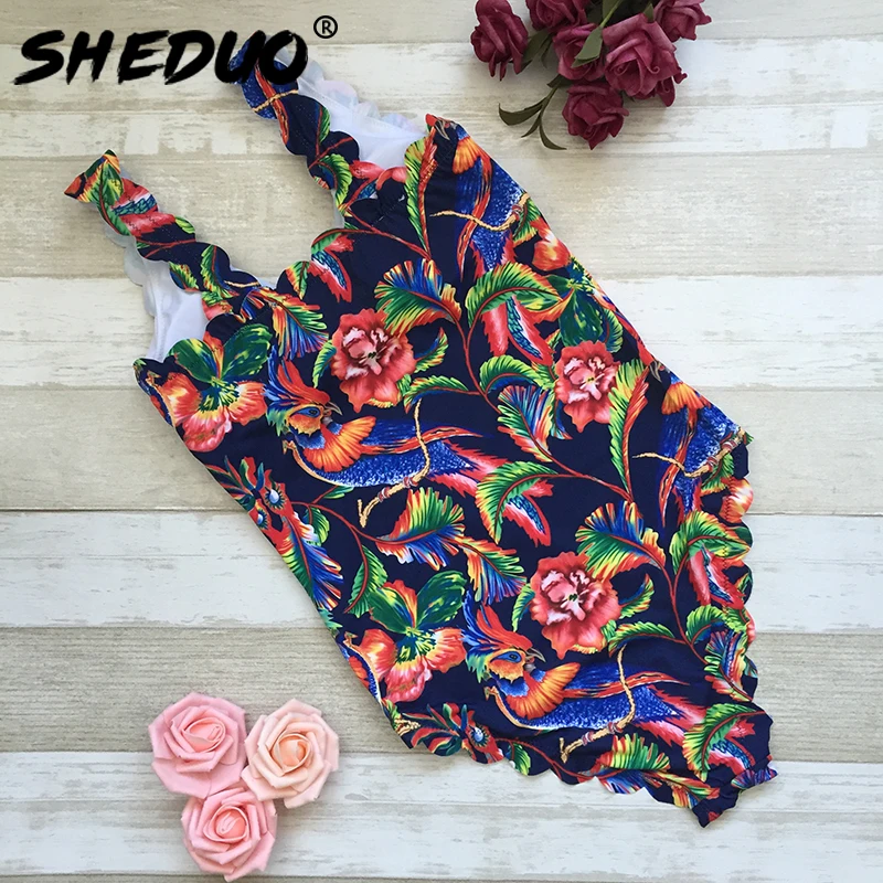 Цельный купальник бикини с цветочным принтом женские сексуальные трикини