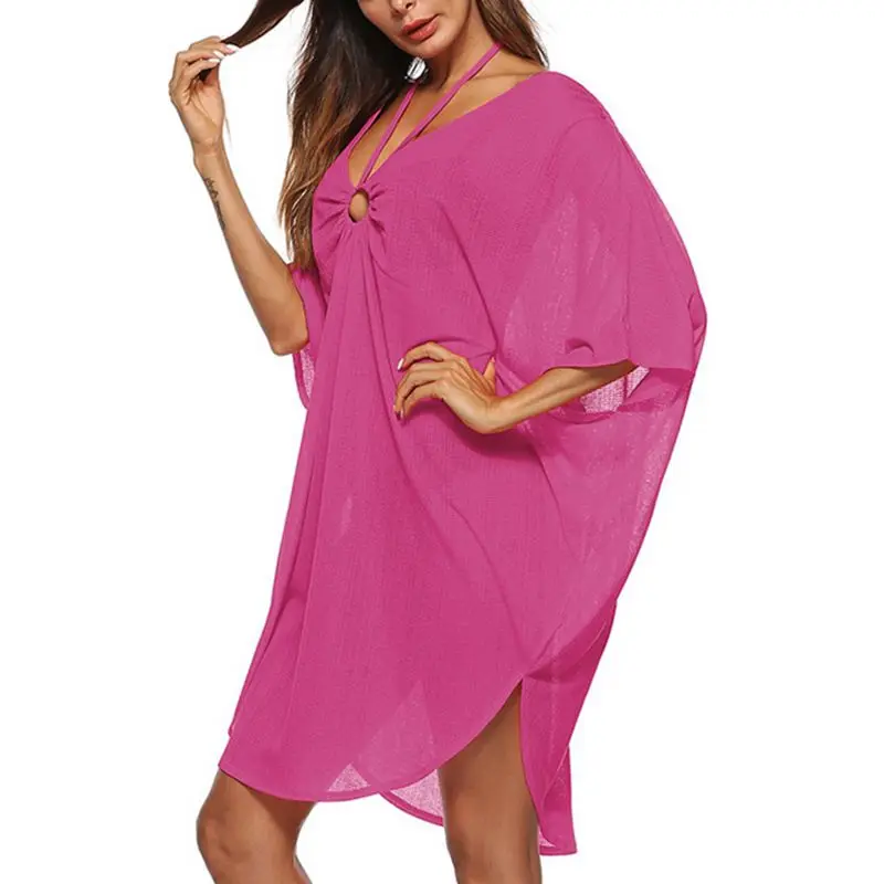 Laamei Summer 2018 Women Clothing Sexy Oversize Dress Boho Mini Vestidos V Neck Batwing Sleeve Beach Dresses | Женская одежда