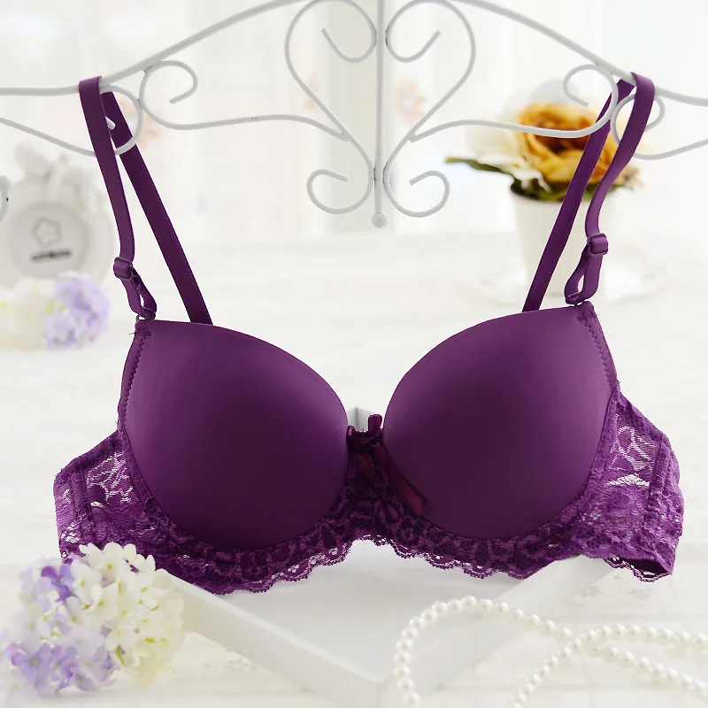 Женский бюстгальтер пуш ап комплект однотонных цветов кружевной интимный