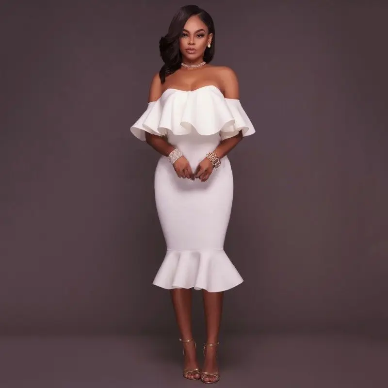 Летнее женское платье сексуальное бодикон однотонное с открытыми плечами