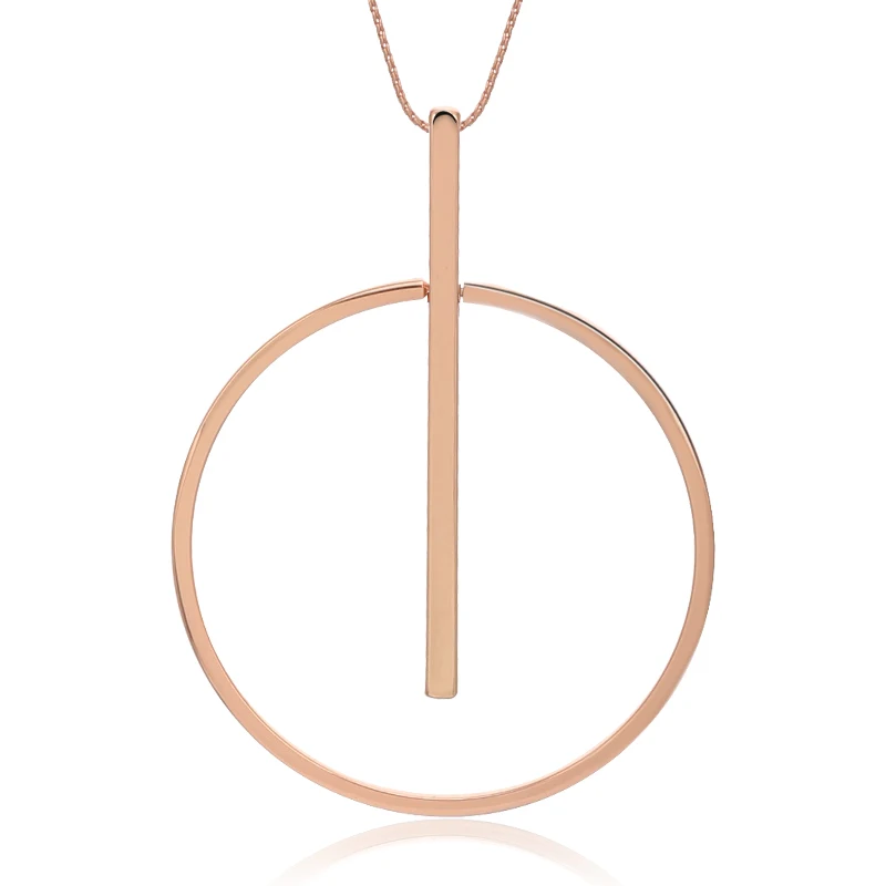 rose gold Простое Ожерелье Свитер Цепочка Золото Серебро Большой Круглый кулон длинное ожерелье для женщин аксессуары Bijoux Boho массивные ювелирные изделия - Окраска металла: rose gold