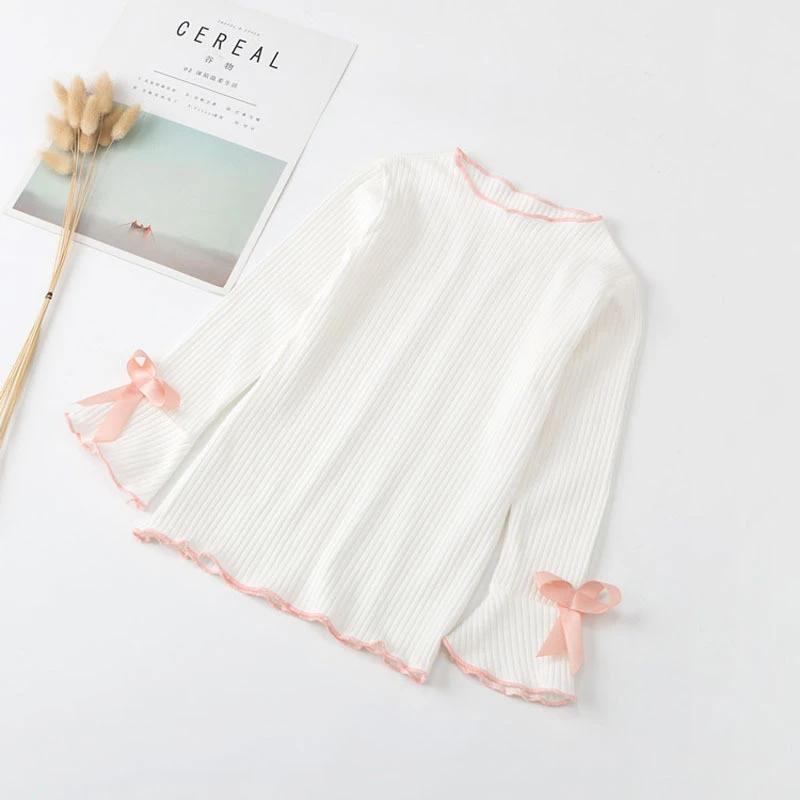 Осенняя Футболка с рукавами колокольчиками комплекты одежды для маленьких