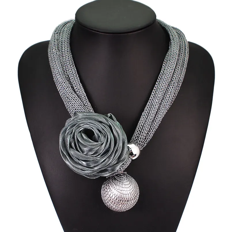 Gray Necklace Крупный искусственный жемчуг Чокеры ожерелья роза цветок толстая веревка Adjustabl массивное ожерелье с кулоном женские ювелирные изделия UKEN - Окраска металла: Gray Necklace