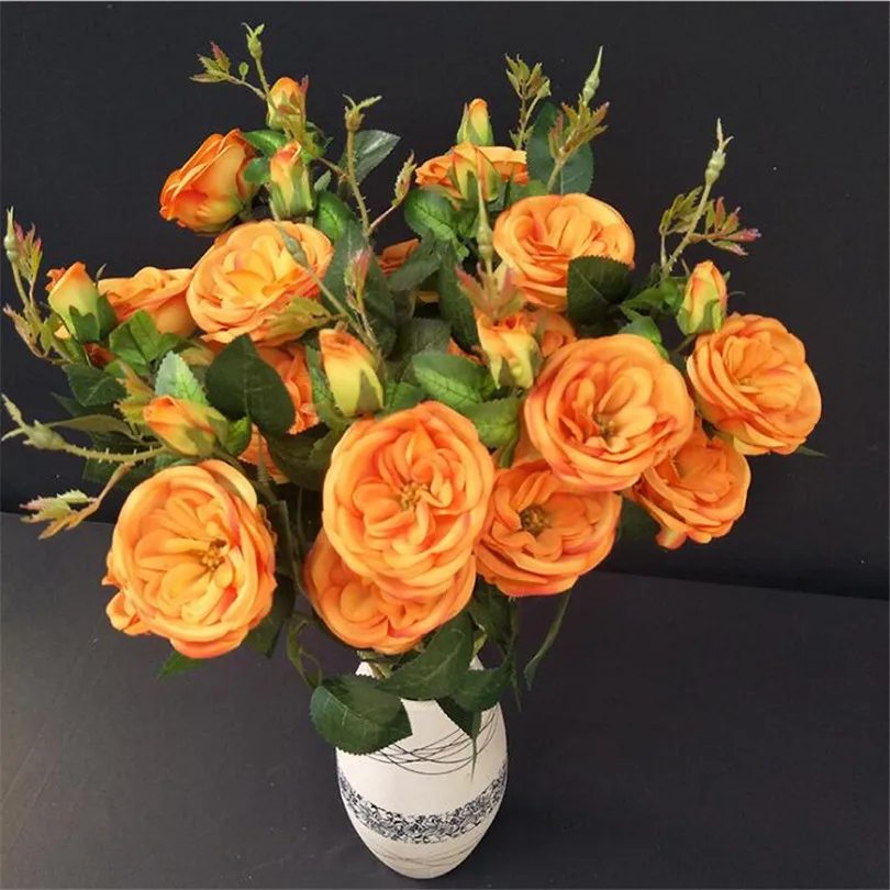 

10pcs Silk Open shape Rose Flower Stems Artificial Rose Branches 7 colors for Wedding Home Showcase Decorative Flowers