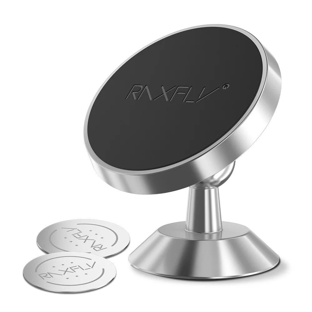 RAXFLY магнитный держатель для телефона в автомобиль 360 Вращение Стенд Универсальный автомобиль мобильный держать сильный магнит для Xiaomi Redmi Note 7 магнит для телефона магнитный держатель - Color: Silver