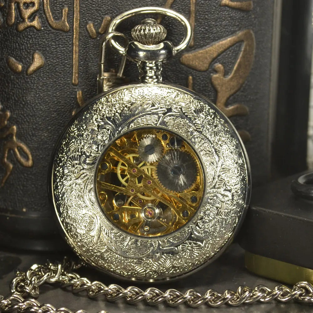 TIEDAN серебряные Механические карманные часы в стиле стимпанк Мужские Винтажные