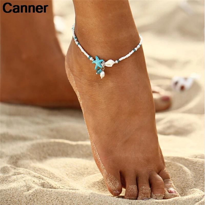 Браслеты Женские на ногу с жемчугом морской звездой и цепочкой|Анклеты| |