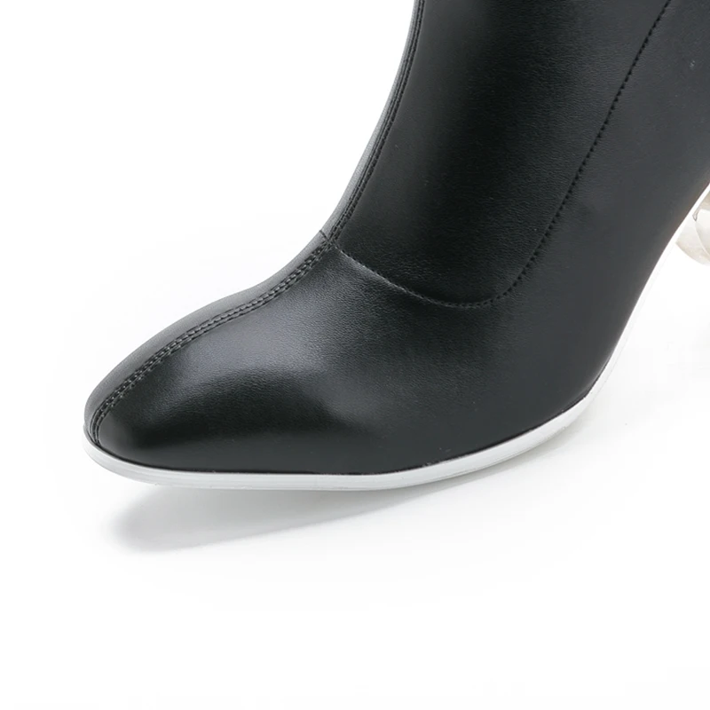 REAVE CAT NeW Women Thigh High Boots clear thick high heels PU leather slim leg over the knee boots long booties