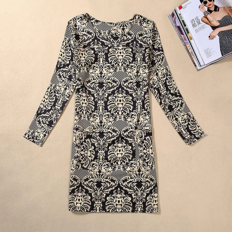 2016 осенне-зимние полосатые платья с принтом платье в винтажном стиле женское