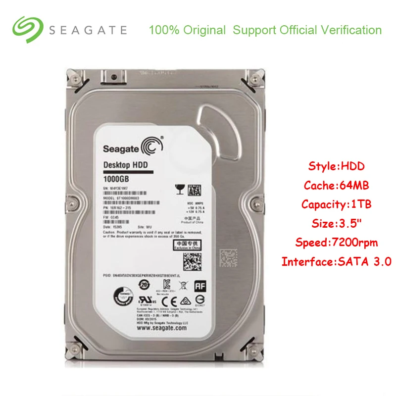 original Seagate ST1000DM003 1TB Capacity Internal HDD 3.5 Inch SATA 3.0  64MB Cache 7200 RPM Hard Drive Disk For Desktop PC