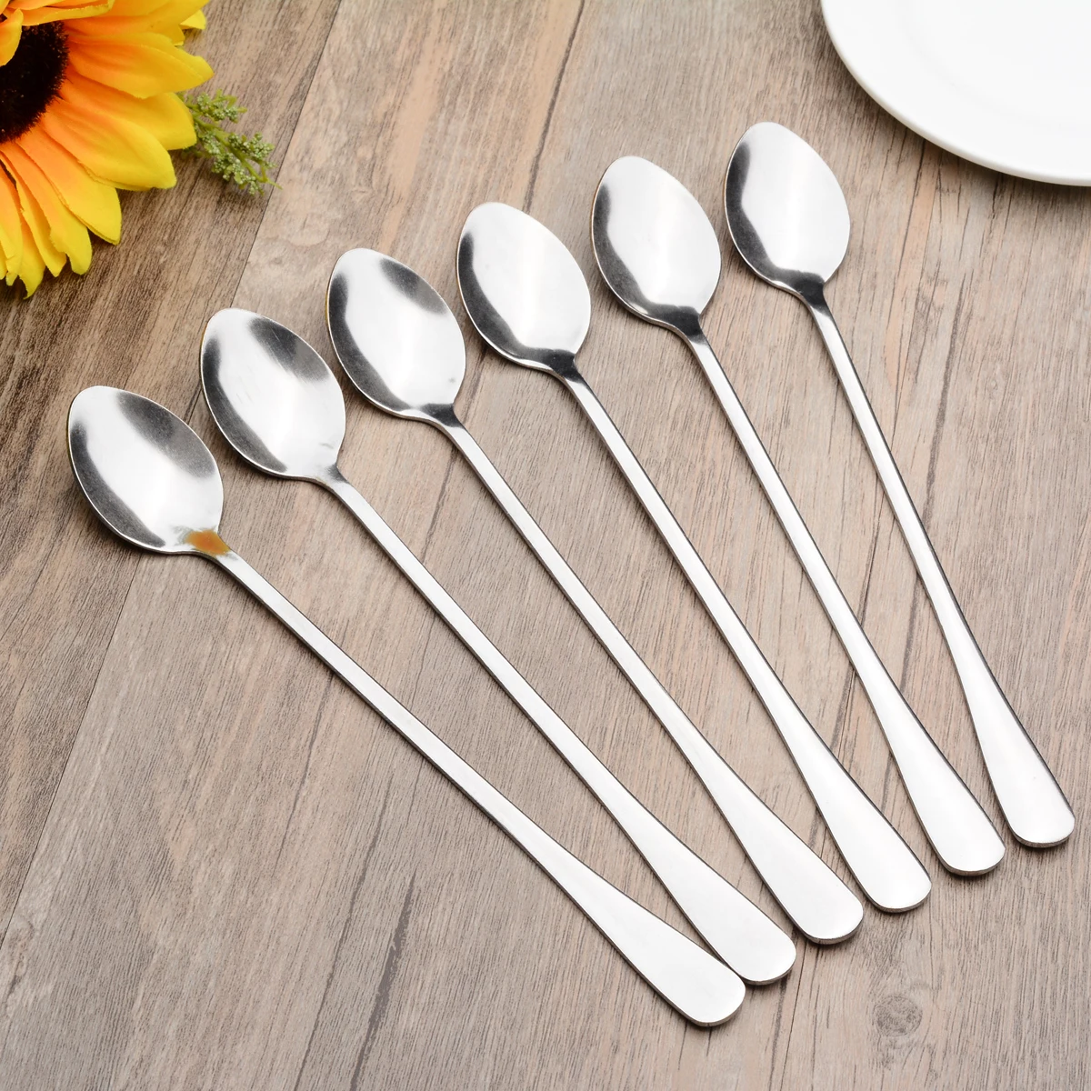 6pcs/set Long Handled Stainless Steel Coffee Spoon Ice Cream Dessert Tea Spoon For Picnic Kitchen Accessories MAYITR