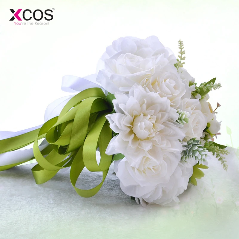 2018 Romantic White Wedding Flowers Bridal Bouquet Rose Succulents Lace Handle Artificial Bride Bouquets | Свадьбы и торжества