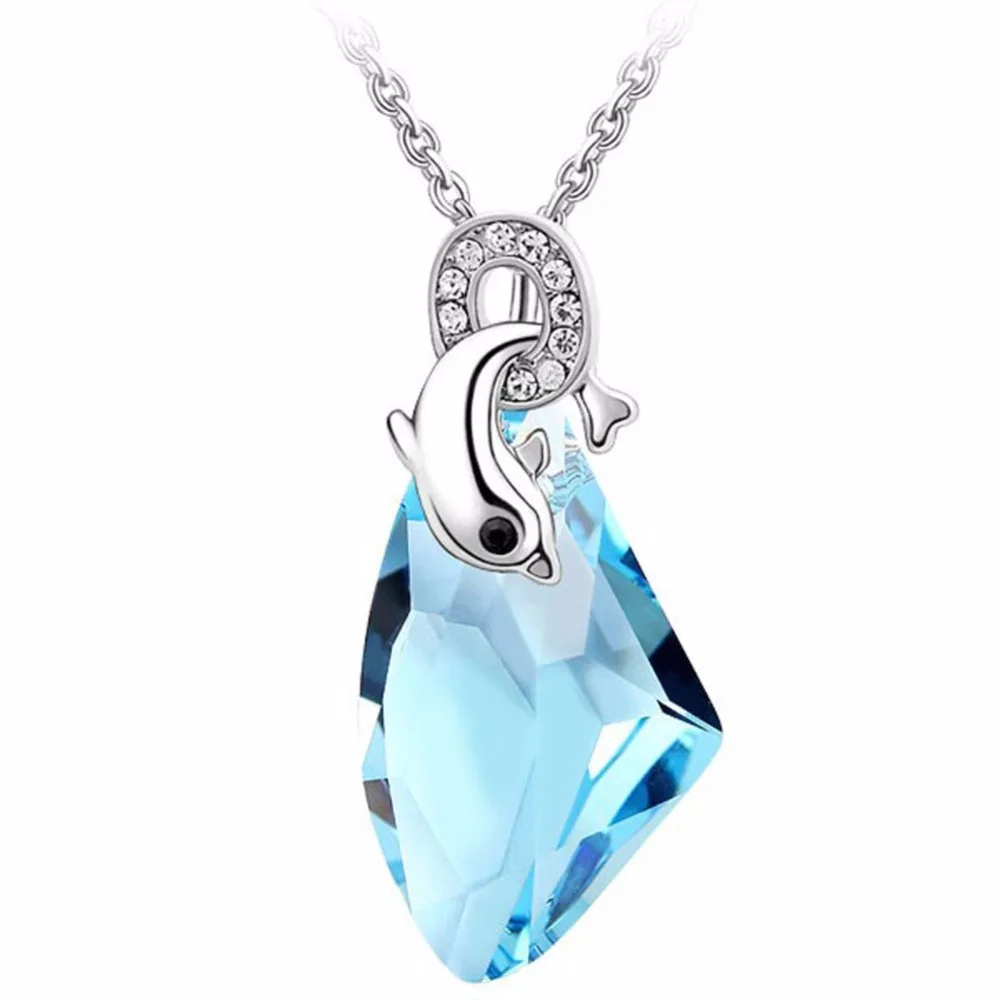 Высокое качество Серебряный цвет Австрия Хрустальный Дельфин AX кулон ожерелье