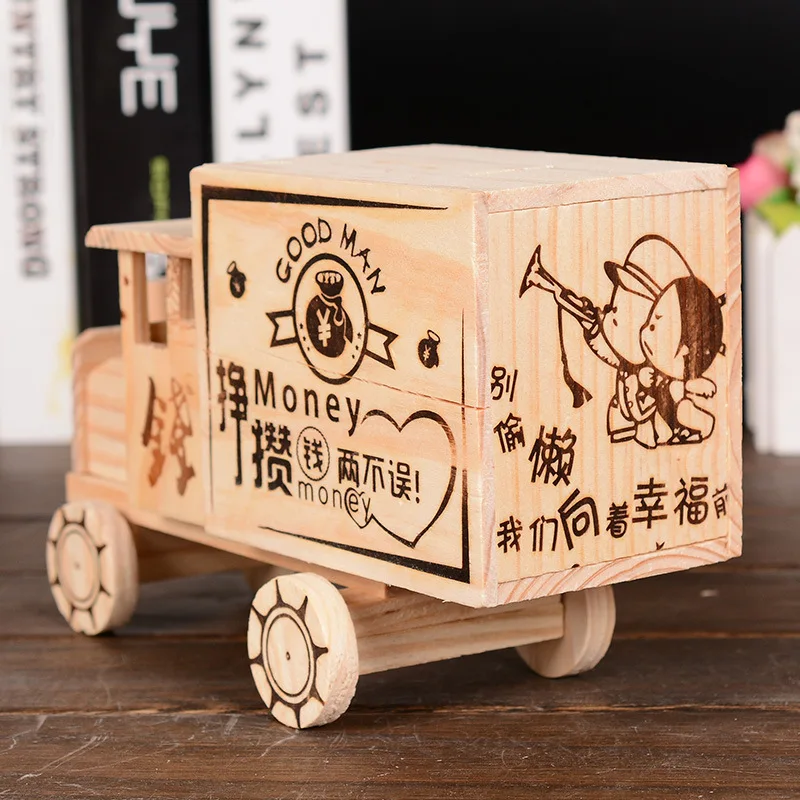 Деревянная Копилка в форме автомобиля Детская Игрушечная модель деревянная