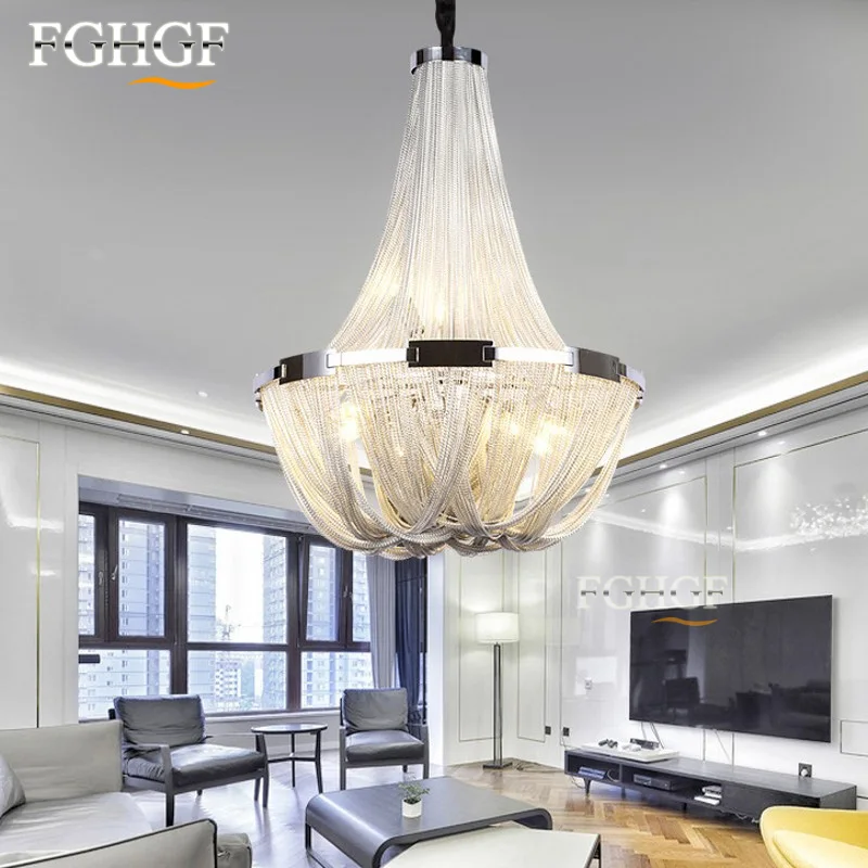 French Aluminum Chain Chandelier Light Fixture Empire Vintage Hanging Suspension Lustre Drop for Hotel | Освещение