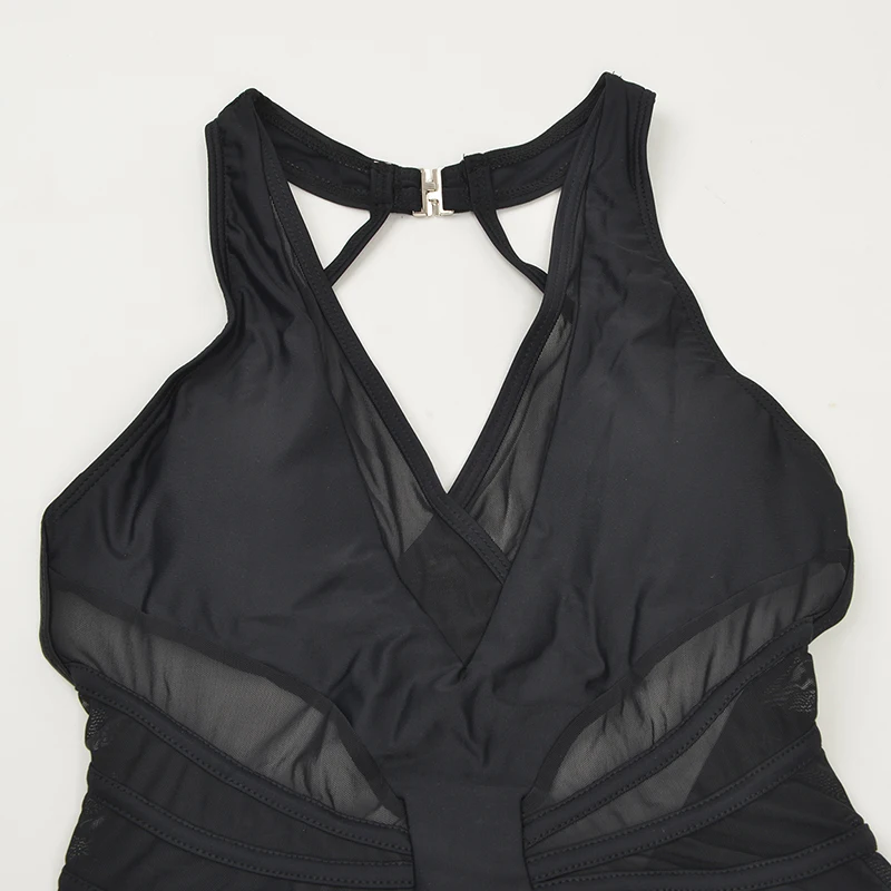 2018 Летний Новый цельный прозрачный кружевной купальник сексуальный черный с