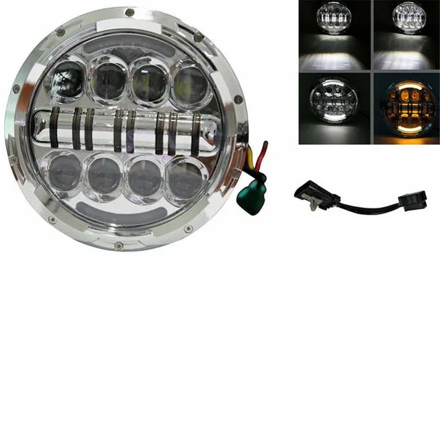 80w Headlight chrome 7-дюймовый круглый Hi/Lo фара дальнего света мотоцикла с DRL поворотным сигналом Halo для Harley Davidsion " светодиодный мото фары - Цвет: 80w Headlight chrome