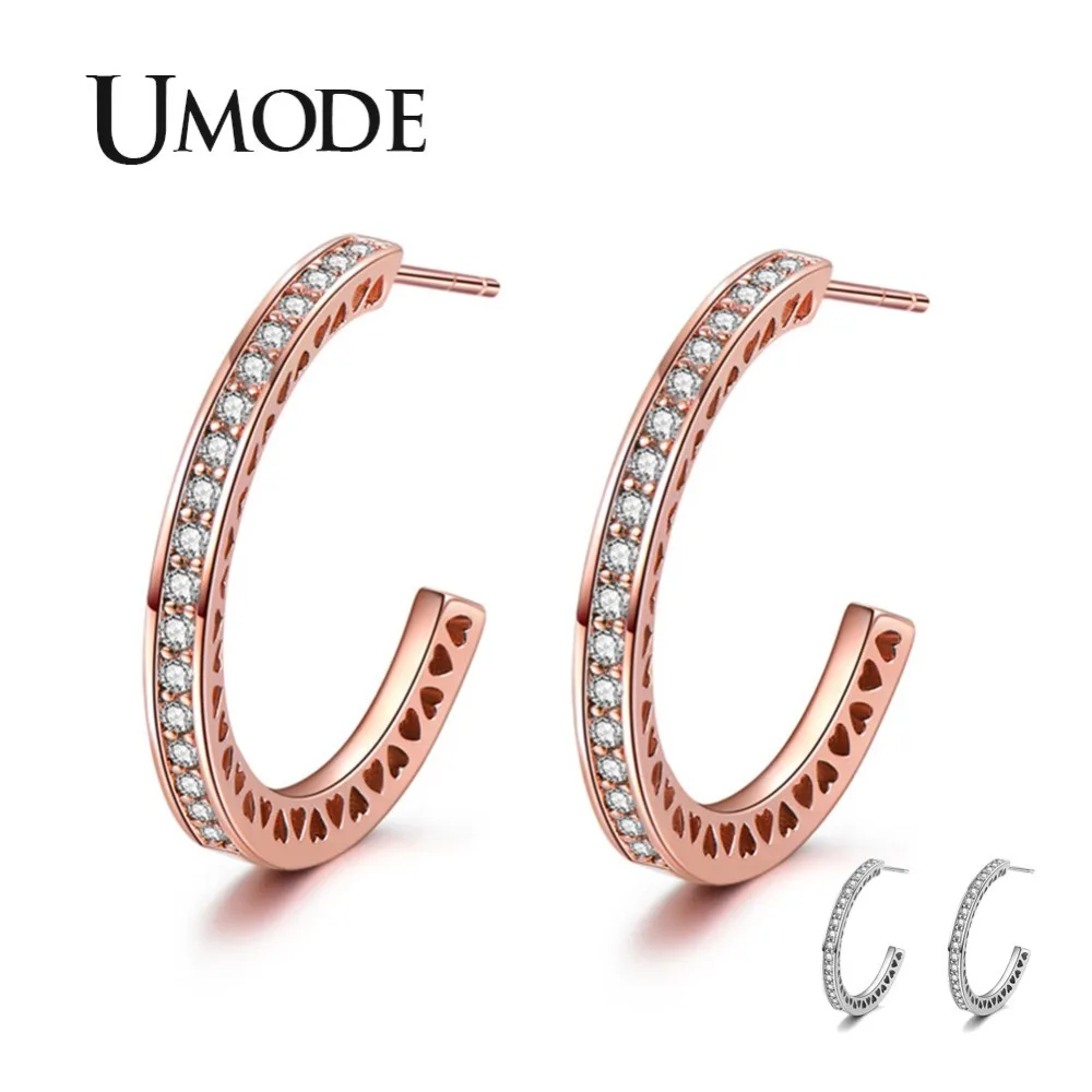 

UMODE Fashion Rose Gold Small Hoop Earrings Cubic Zirconia Hoops Circle Round C Shape Earings for Women Femme Jewelry UE0532