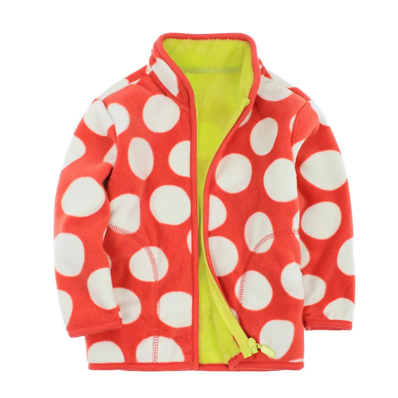 Модная флисовая куртка с узором в горошек для девочек Детский кардиган толстой