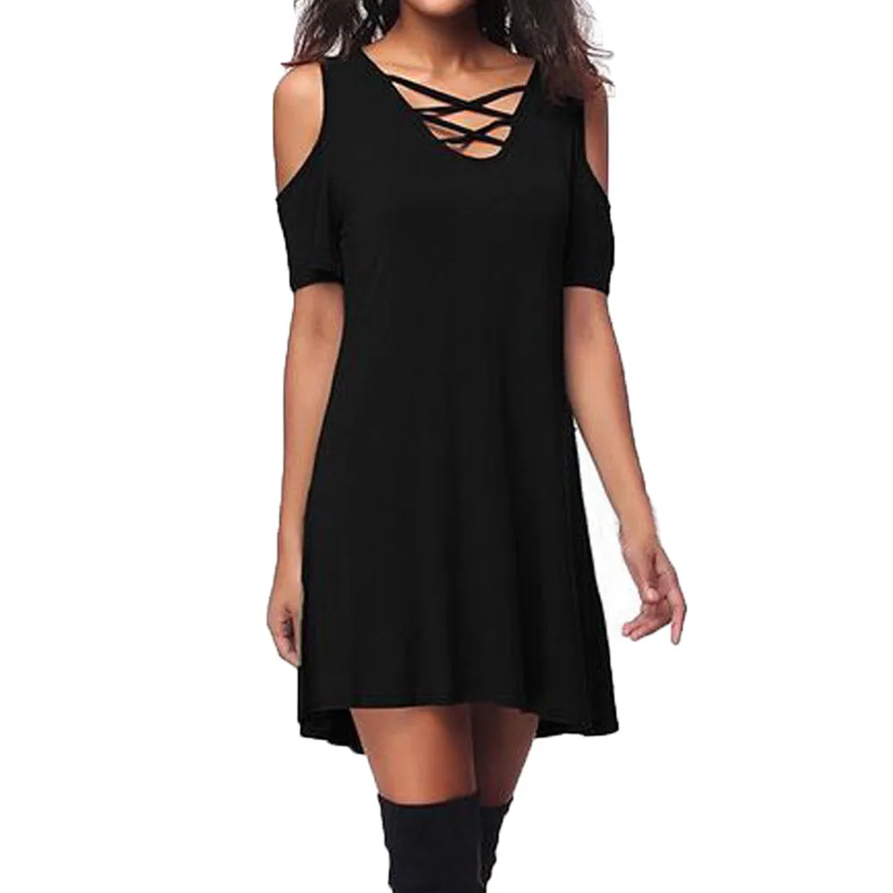 Женское платье летнее пляжное с открытыми плечами коротким рукавом