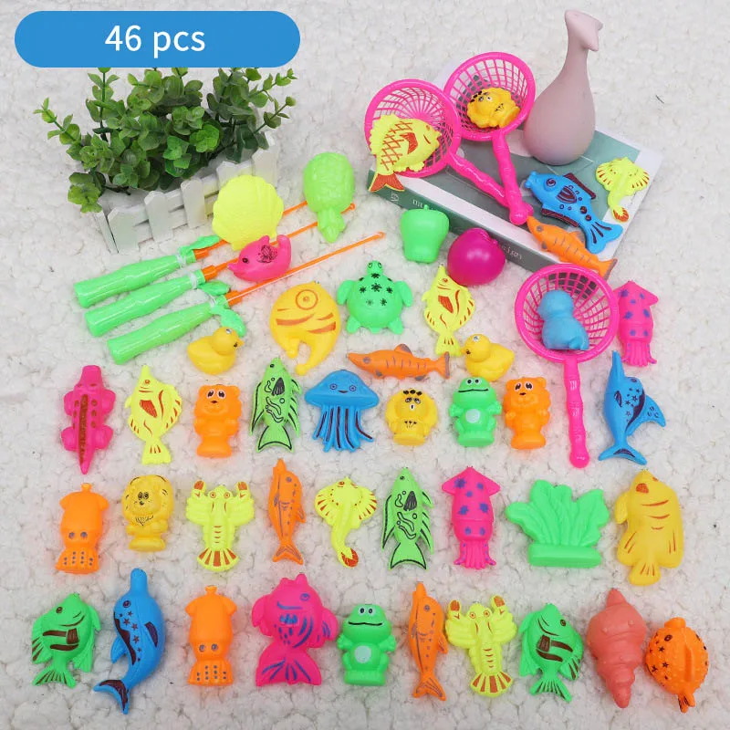 46 pcs 46 шт./компл. Детские магнитные игрушки для рыбалки с надувной бассейн родитель-ребенок интерактивные игры Детские игрушки для купания летняя уличная игрушка - Цвет: 46 pcs