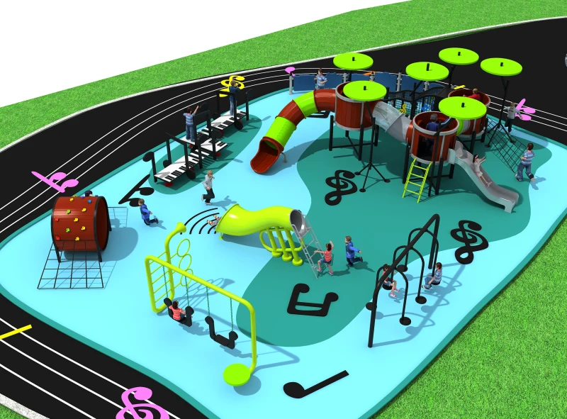 Goede Aangepaste Amusement Speeltuin Met Staal Dia Voor Kinderen Muziek Thema Plastic Glijbaan Park YLW-OUT180307