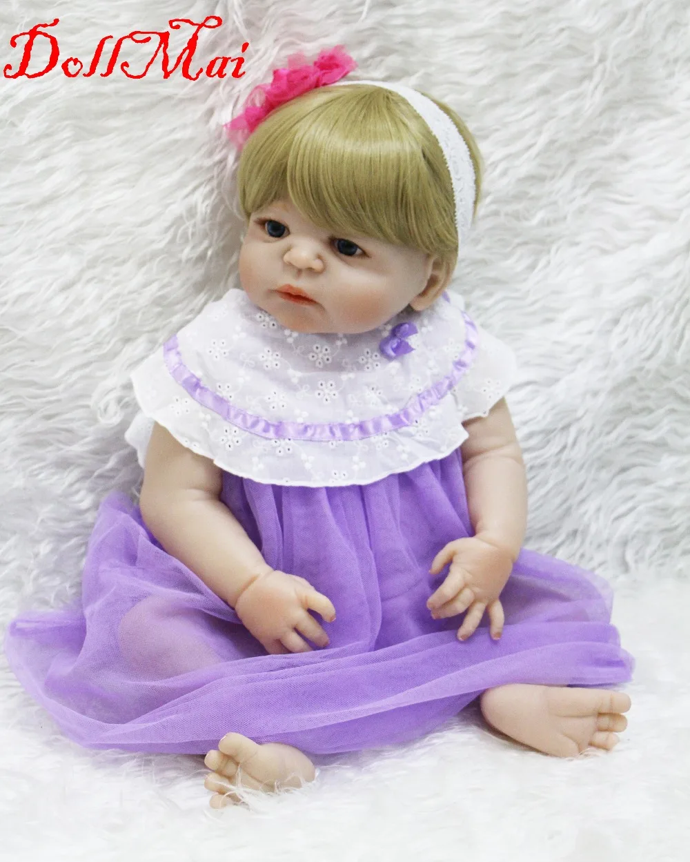 Кукла DollMai 22 &quot55 см Реалистичная силиконовая кукла reborn baby блонд волосы парик bebe