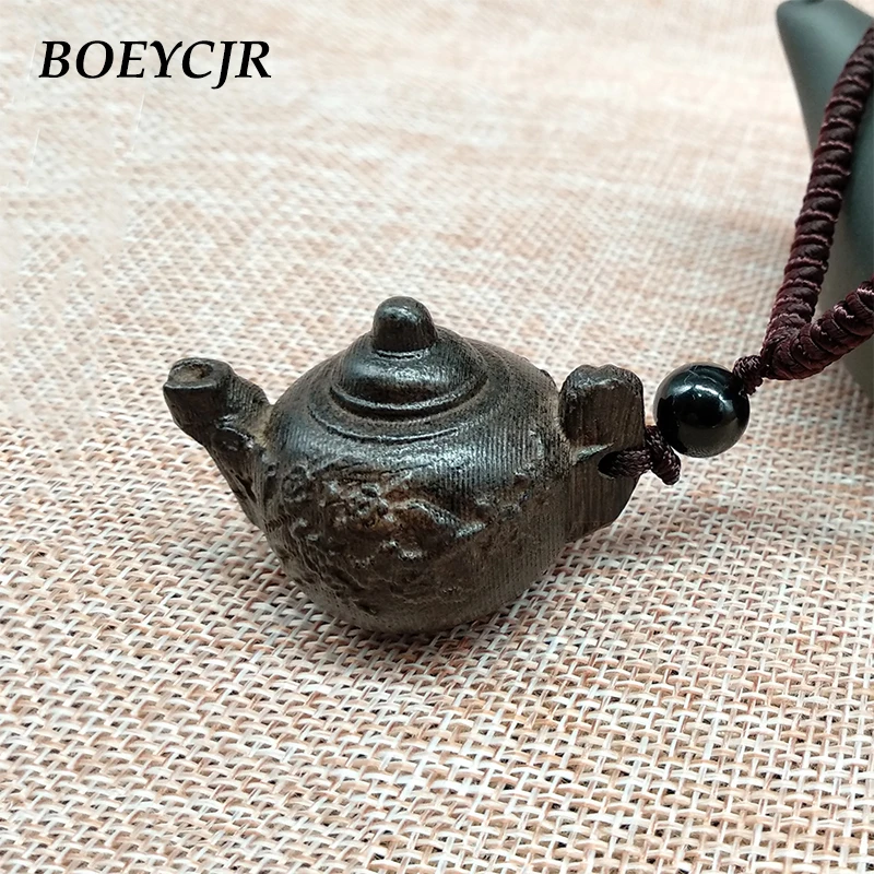 

BOEYCJR Chinese Teapot Wood Necklace Chain Handmade Ethnic Adjustable Wood Carvings Pendant Necklace for Men and Women Jewelry