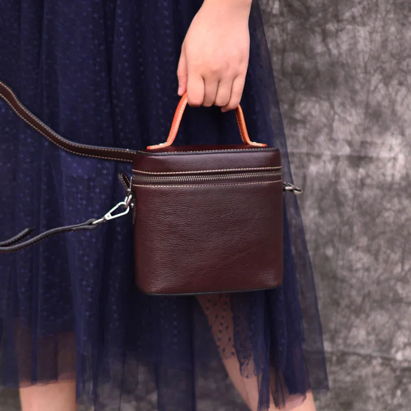 EUMOAN Retro leather Bucket Bag Handbags Women fashion cowhide Leather Shoulder Messenger Bags Lady Panelled Crossbody | Багаж и сумки