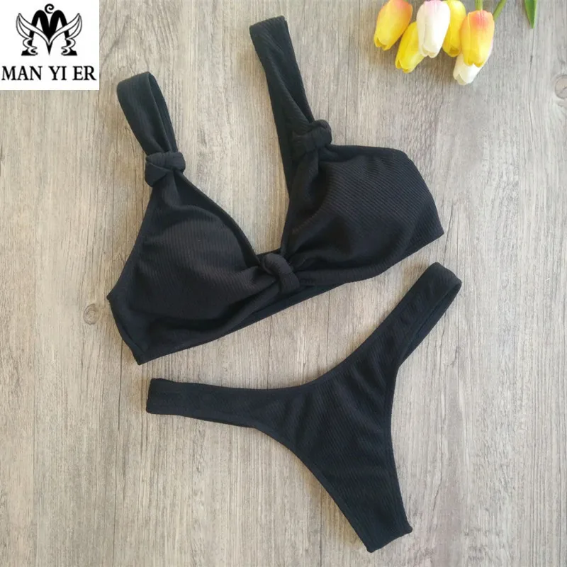 Купальник бикини женский однотонный с низкой талией пикантный купальник из двух