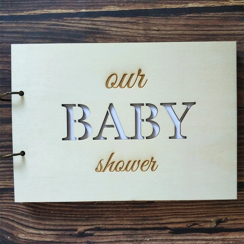

Wood Baby Shower Guest Book Photo Guestbook Baby Album Sign in Book It's a Girl or Boy Baptism Decoration