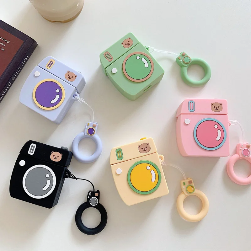 Беспроводной чехол для наушников AirPods милый с мультяшной камерой защитный Apple Air