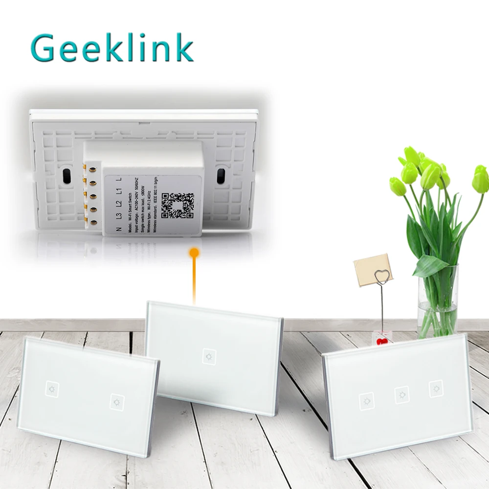 Настенный светильник Geeklink Smart Touch Switch US WiFi обратная связь 1 2 3 Gang голосовое