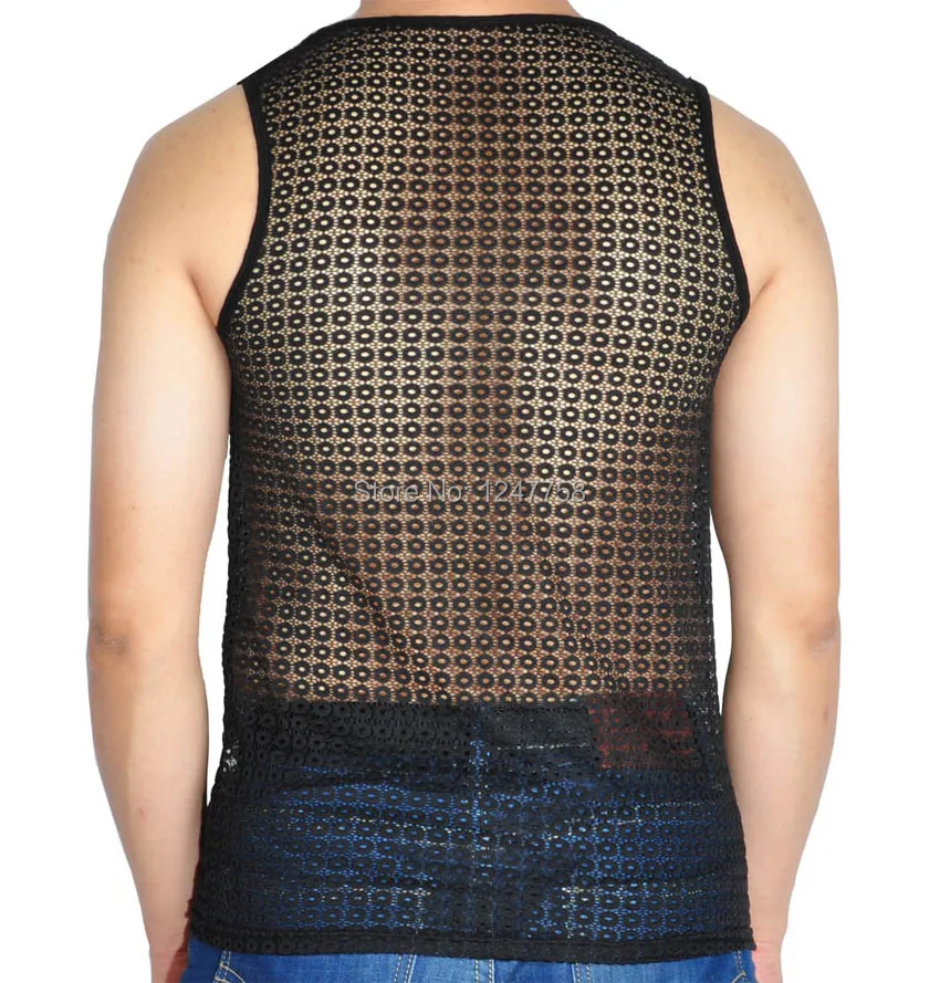 Новинка Мужская кружевная майка нижнее белье прозрачная рубашка без рукавов