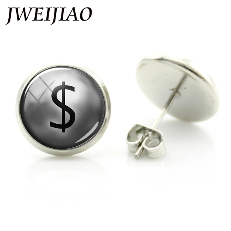 JWEIJIAO доллар знак Серьги гвоздики $ золотого цвета в стиле хип хоп Bling Dollar с