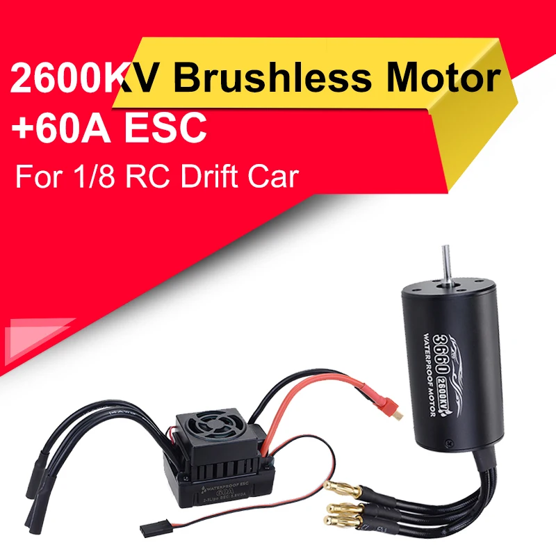 

3660 Brushless Sensorless Waterproof Motor 2600KV 3300KV 4 Pole 3.175mm+60A ESC For 1/8 RC Drift Racing Off-road Car Truck