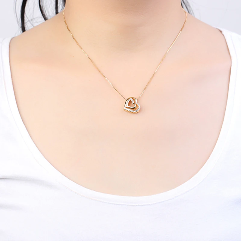 Ожерелье с двойным кристаллом в форме сердца Подвеска для женщин модное