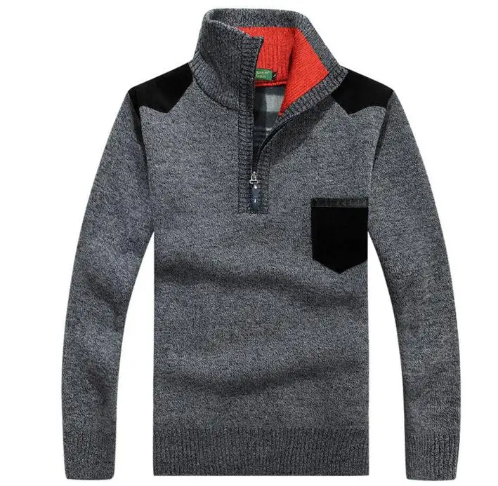 Теплый толстый бархатный кашемировый зимний мужской свитер Пуловеры на молнии